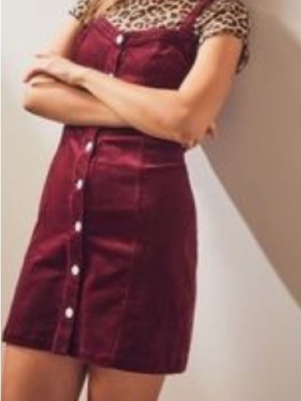 PACSUN Maroon Corduroy Mini Overall Dress XS